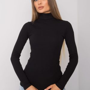 Elisee RUE PARIS black ribbed turtleneck blouse