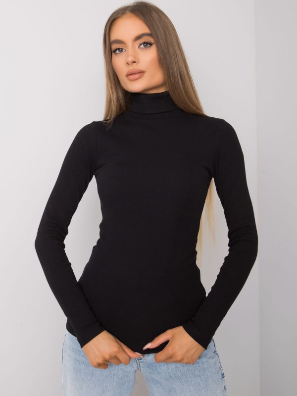 Elisee RUE PARIS black ribbed turtleneck blouse