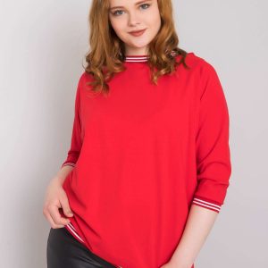 Red Plus Size Pearl Cotton Blouse