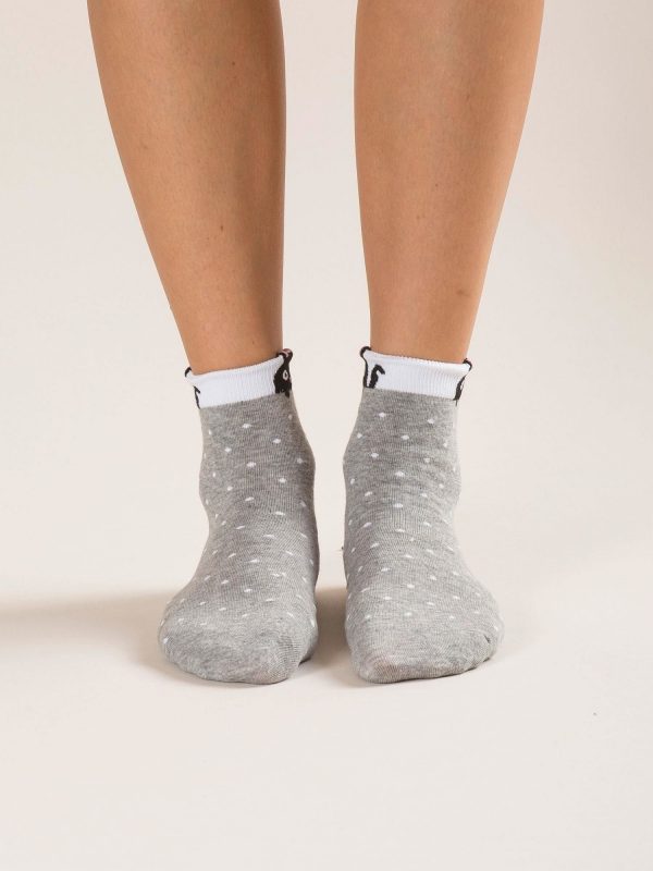 Grey polka dot socks with print