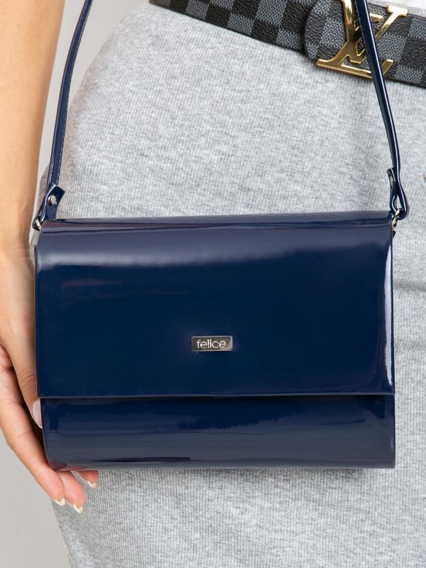 Navy blue lacquered clutch bag