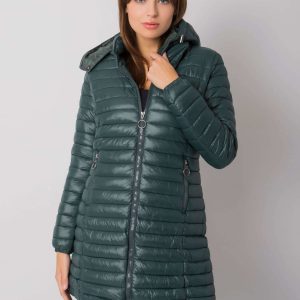 Dark green quilted jacket with hood Annerly