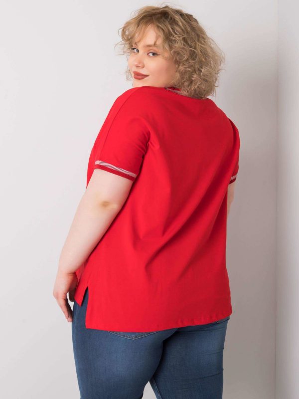 Red plus size blouse with Billi applique