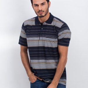 Navy Blue Beige Men's Polo Shirt Turning