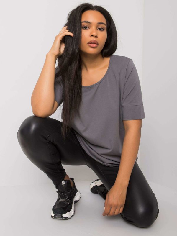 Dark Grey Plus Size Cotton T-Shirt Missy