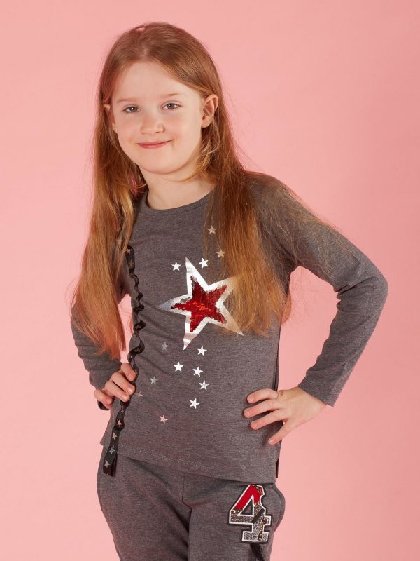 Dark gray children's blouse with applique