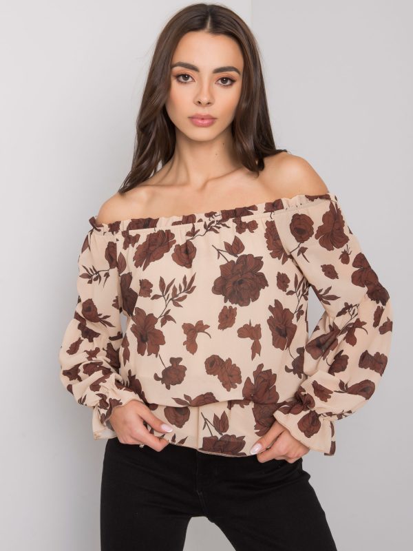 Beige and brown Spanish blouse with flowers Orléans