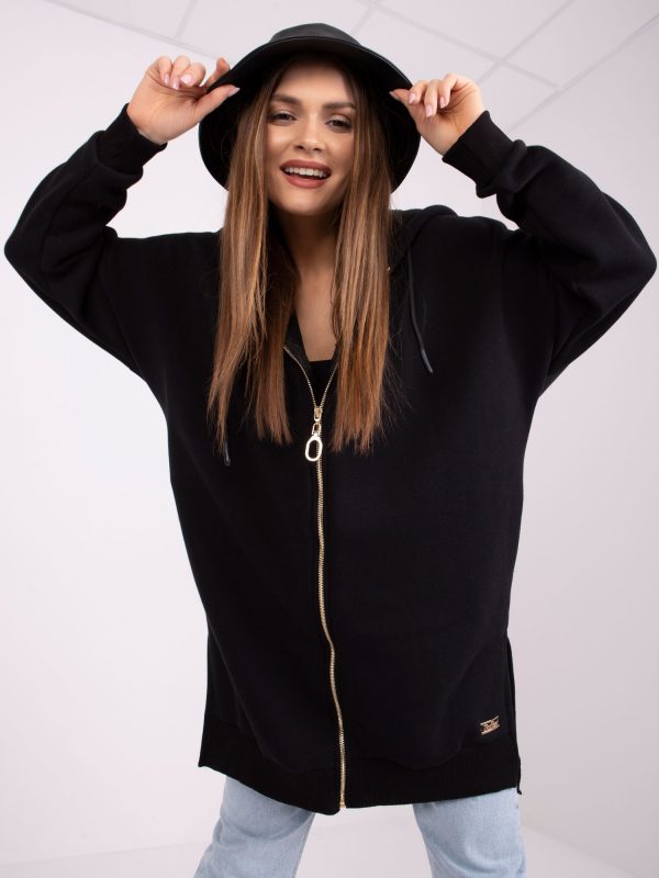 Perrie Black Long Hooded Sweatshirt