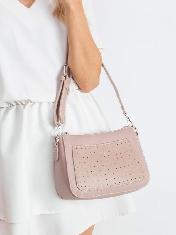 Pink handbag with openwork pocket