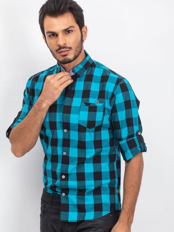 Foreigner men's turquoise and black shirt