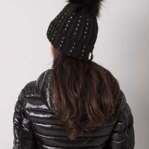 Black Winter Hat with Applique