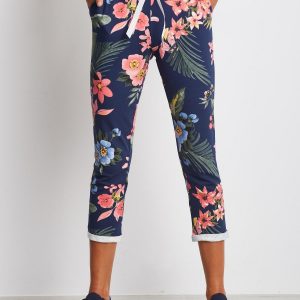 Navy & Coral Roses Trousers