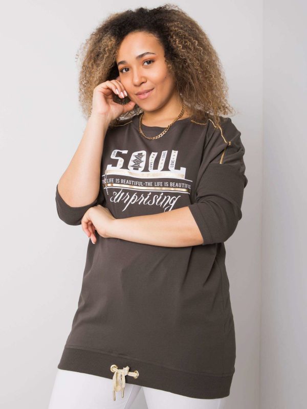 Dark khaki blouse with inscription Marilia