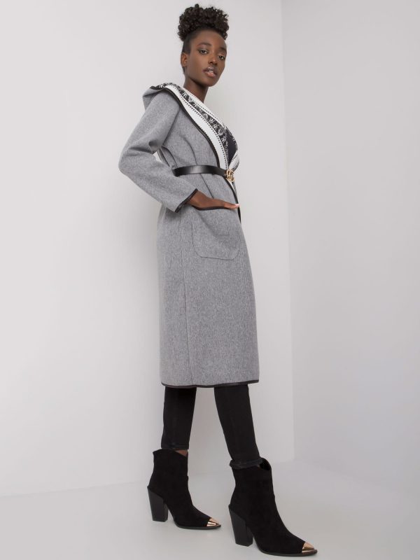 Gray melange hooded coat by Hannele