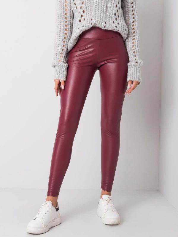 Burgundy leatherette leggings from Briana RUE PARIS