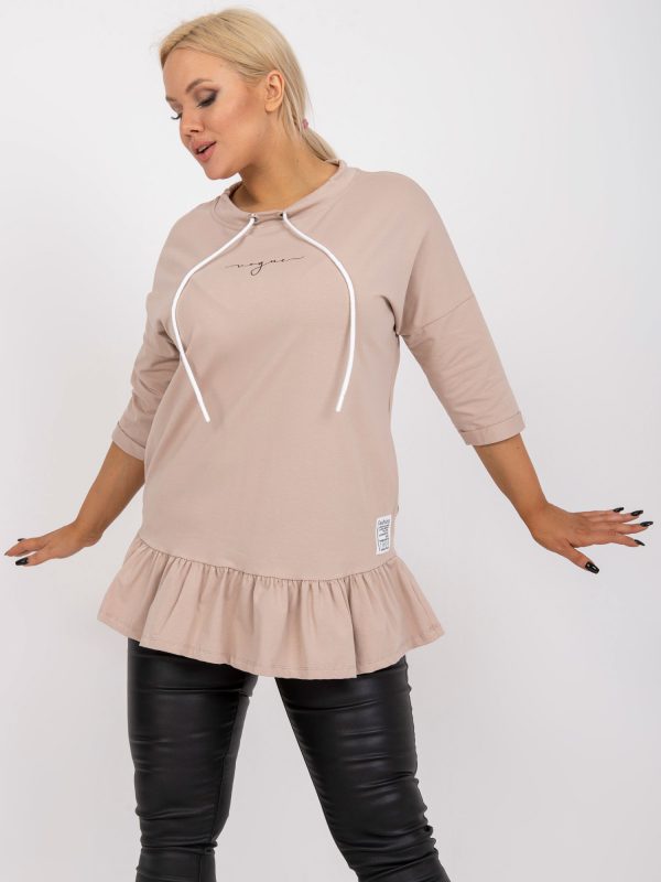 Light beige sweatshirt tunic plus size with ruffle Elisabeth