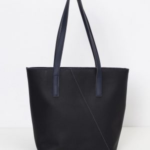 Navy blue and black faux leather bag