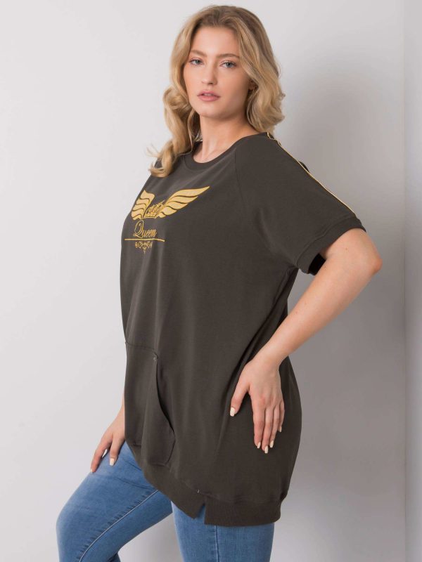 Dark Khaki Cotton Plus Size Shaunee Blouse