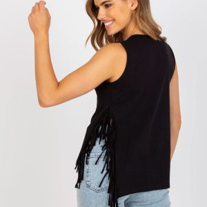 Black asymmetrical V-neck top