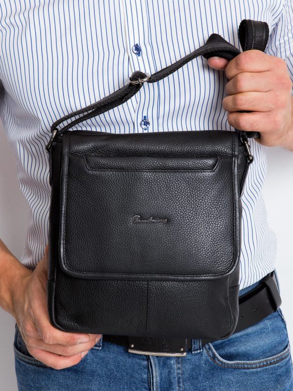 Men's Black Leather Messenger Bag