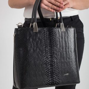 Black Handbag with Snake Pattern