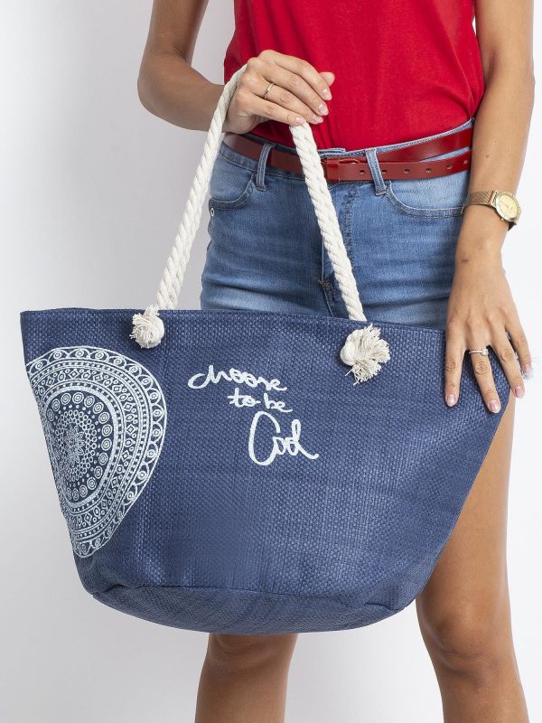 Navy Blue Braided Printed Bag