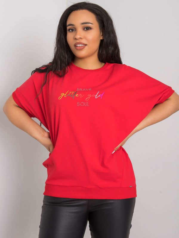 Red plus size blouse with Jewel inscription