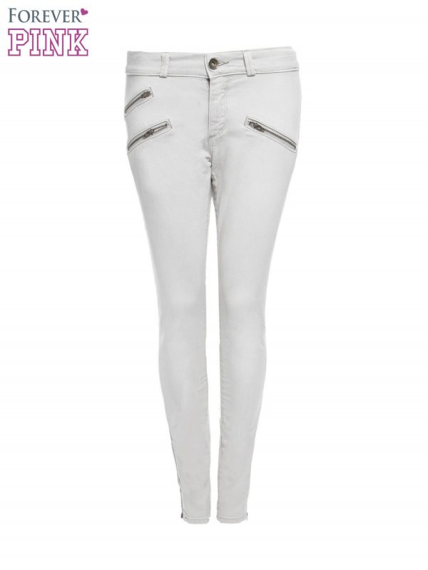 Light grey skinny jeans trousers with zippers