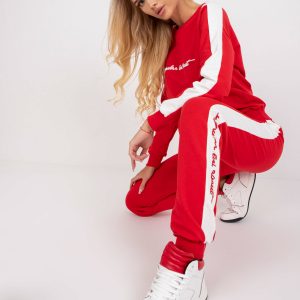 Red women's sweatshirt set with inscriptions