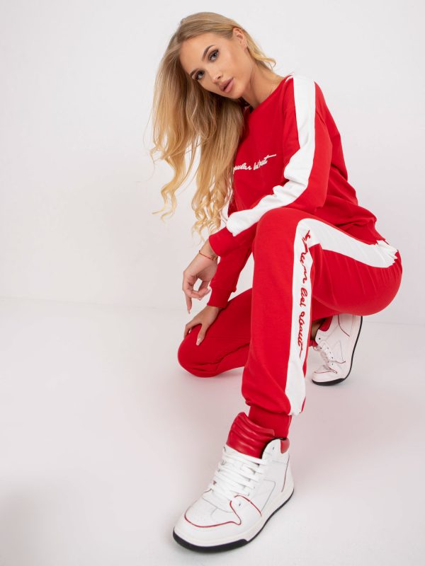 Red women's sweatshirt set with inscriptions