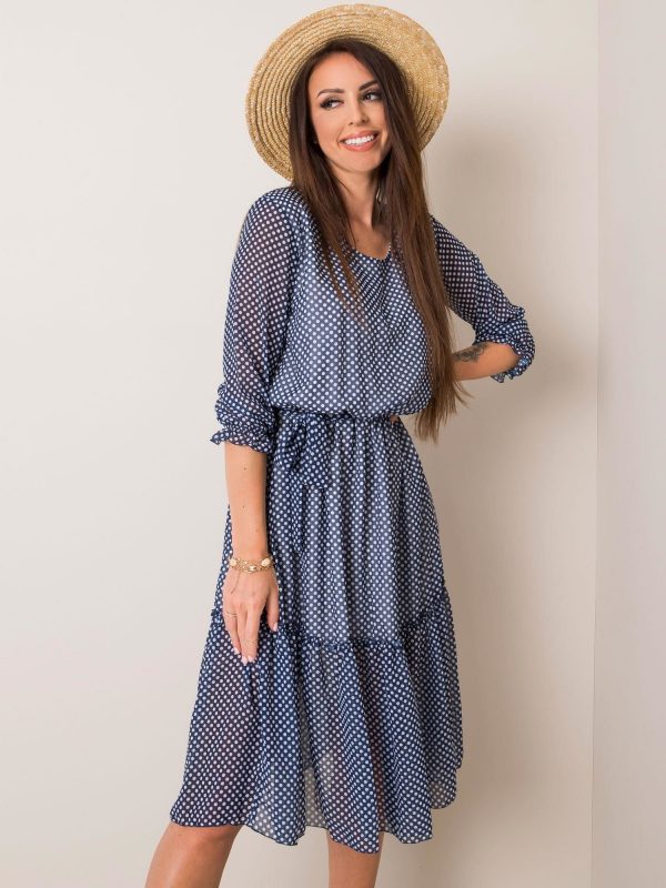 Navy Blue and White Dotty Dress