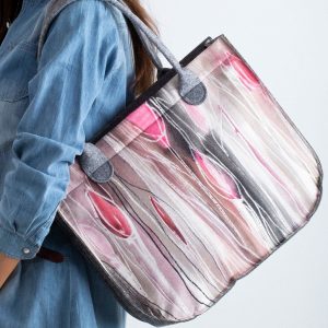 Grey Pink Printed Felt Bag