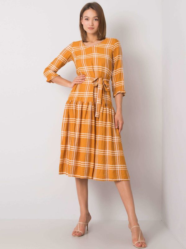 Giana's mustard checkered dress