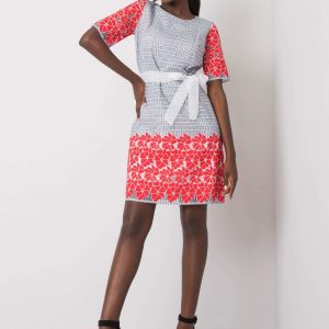 Grey and red patterned dress Katya