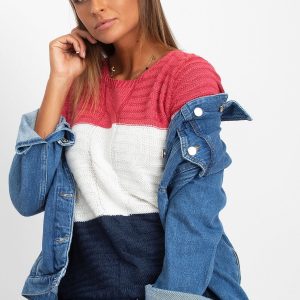 Pink and navy blue women's sweater