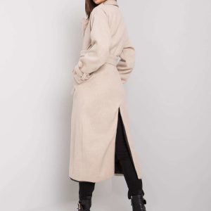 Beige long coat with strap Tayana