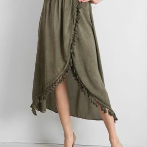 Khaki long boho skirt