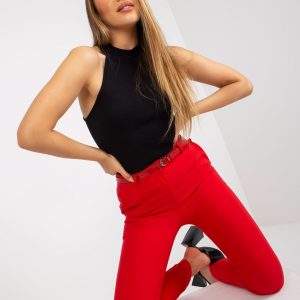 Red Suit Fabric Trousers with Belt