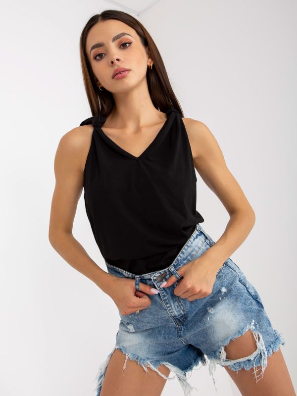 Black plain basic top with tied straps RUE PARIS