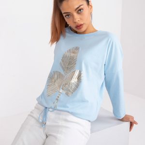 Light blue cotton blouse with Claudia applique