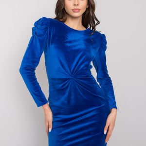 Dark Blue Velour Long Sleeve Dress Ellara RUE PARIS