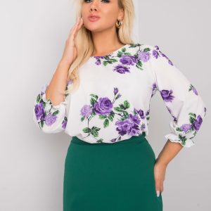 White and purple plus size blouse with flowers Sandra