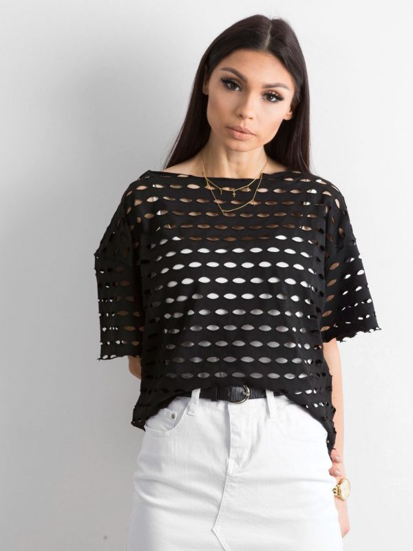 Openwork blouse for women black