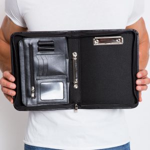 Leather briefcase for hand black