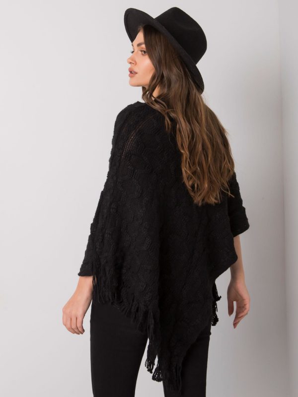 Black Poncho with Talisha Pompoms