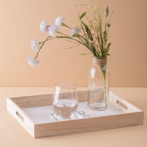 White wooden tray with lettering