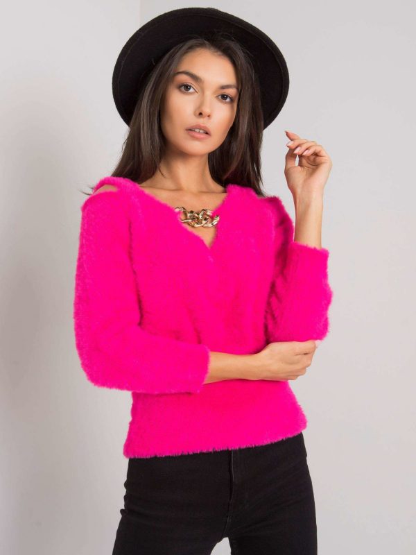 Fuchsia sweater with cutouts Leandre RUE PARIS