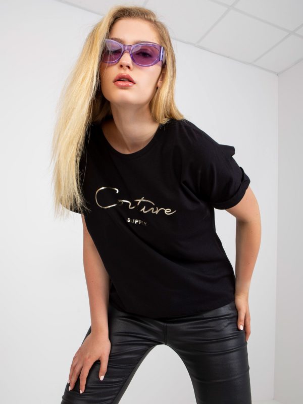 Black Asymmetric Plus Size Cotton T-Shirt