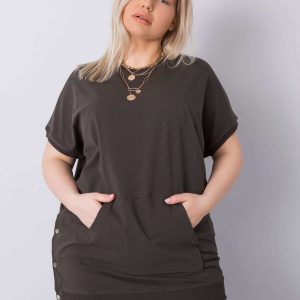 Dark khaki plus size blouse with pocket Newport