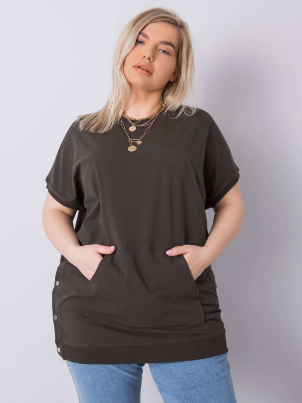 Dark khaki plus size blouse with pocket Newport